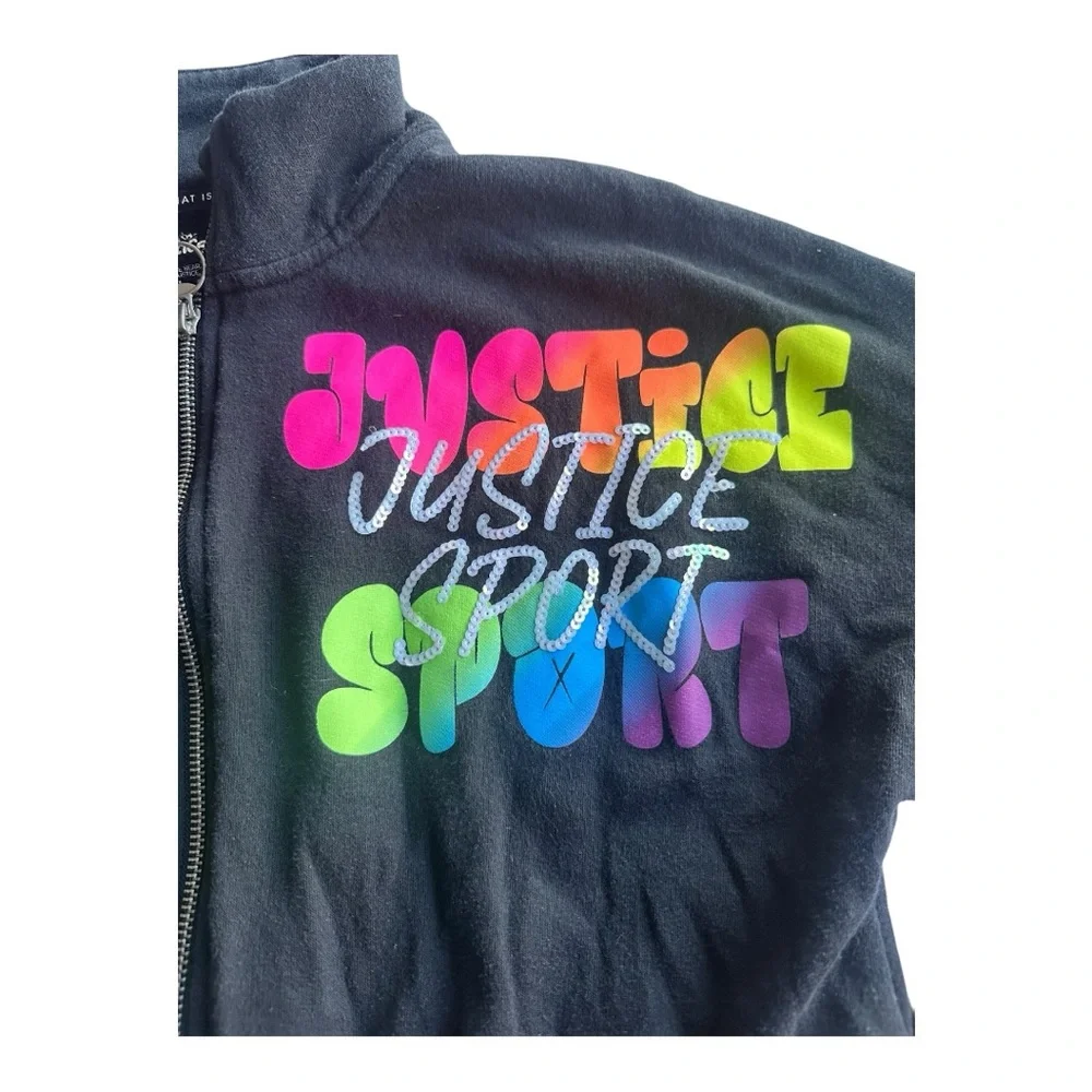 Justice‎ Black zip up sweatshirt size Large graphic
